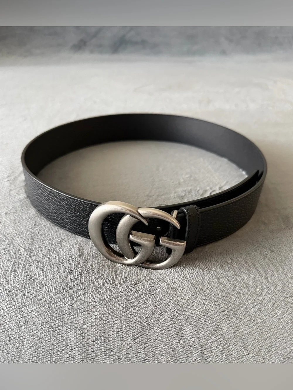 Gucci Double G Buckle Black Leather Men's Belt Size 85/34
